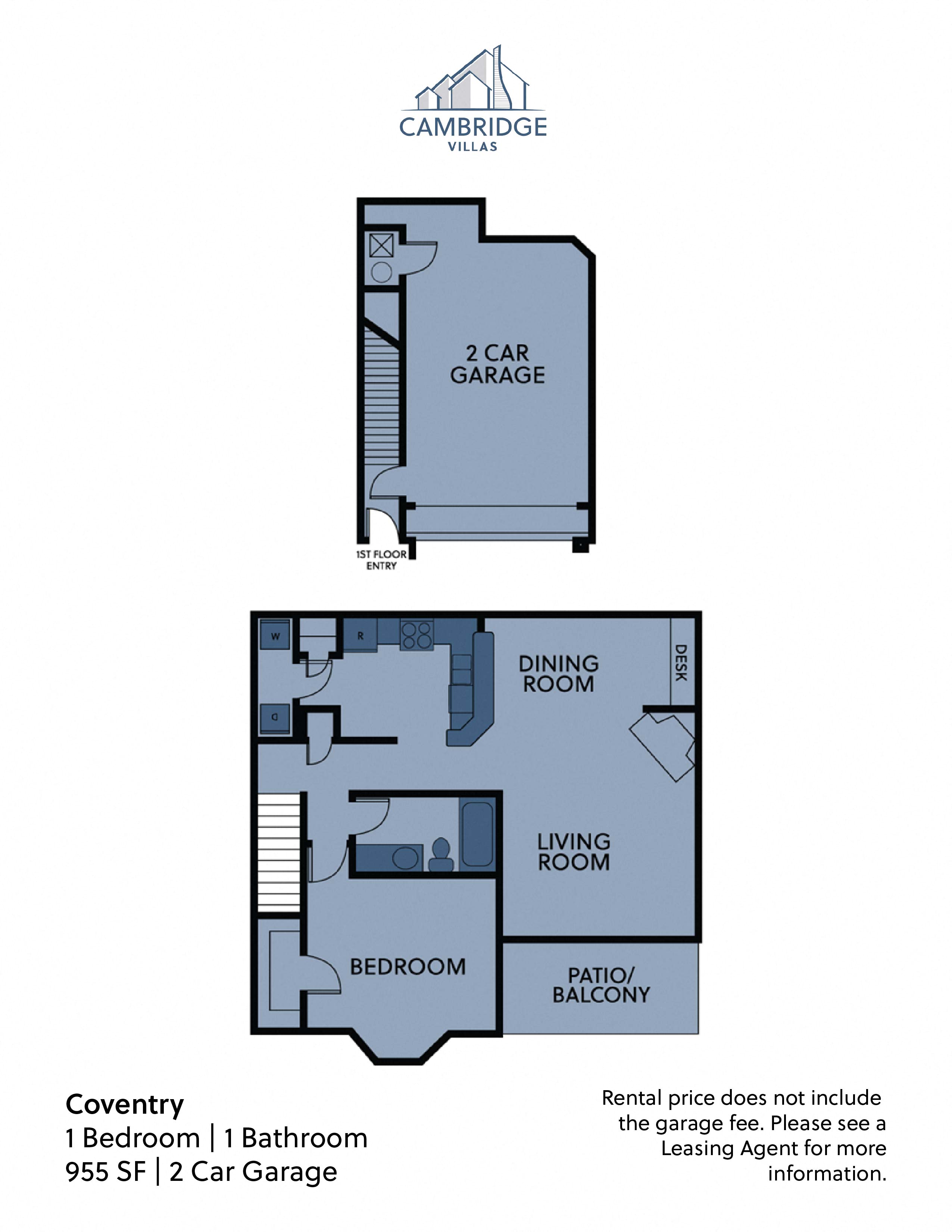 Floor plan for 1 bed, 1 bath, 927 sqft