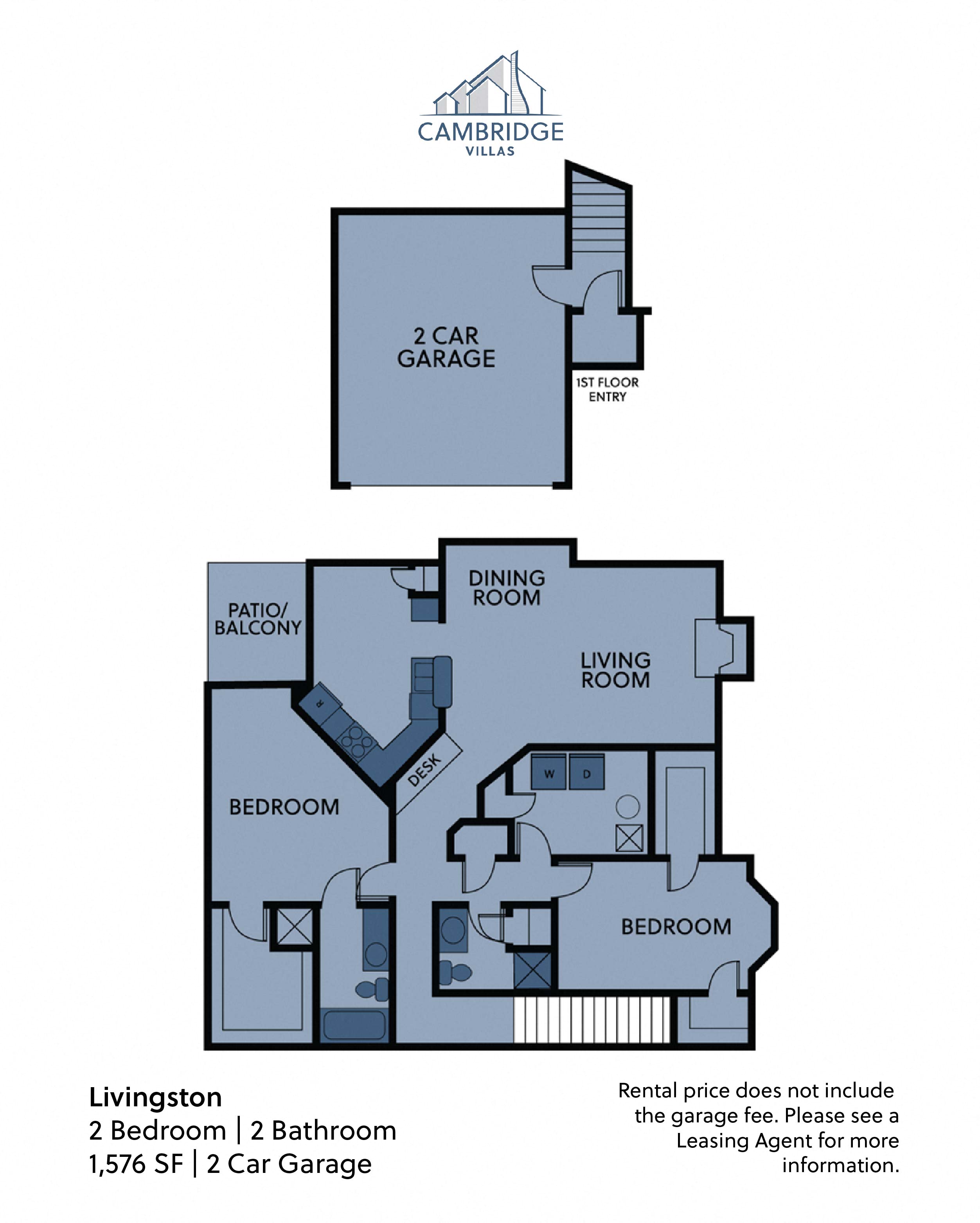 Floor plan for 2 beds, 2 baths, 1576 sqft