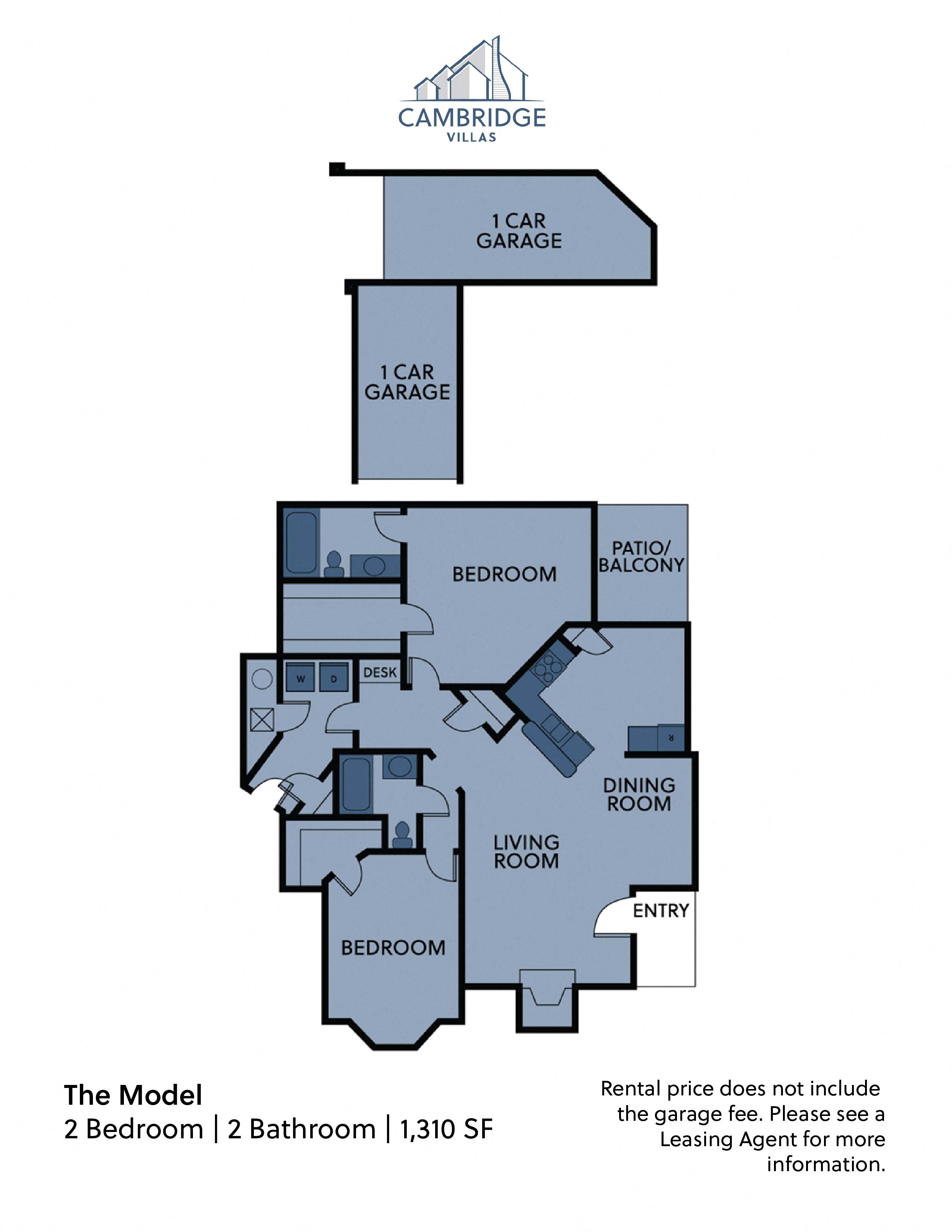 Floor plan for 2 beds, 2 baths, 1310 sqft