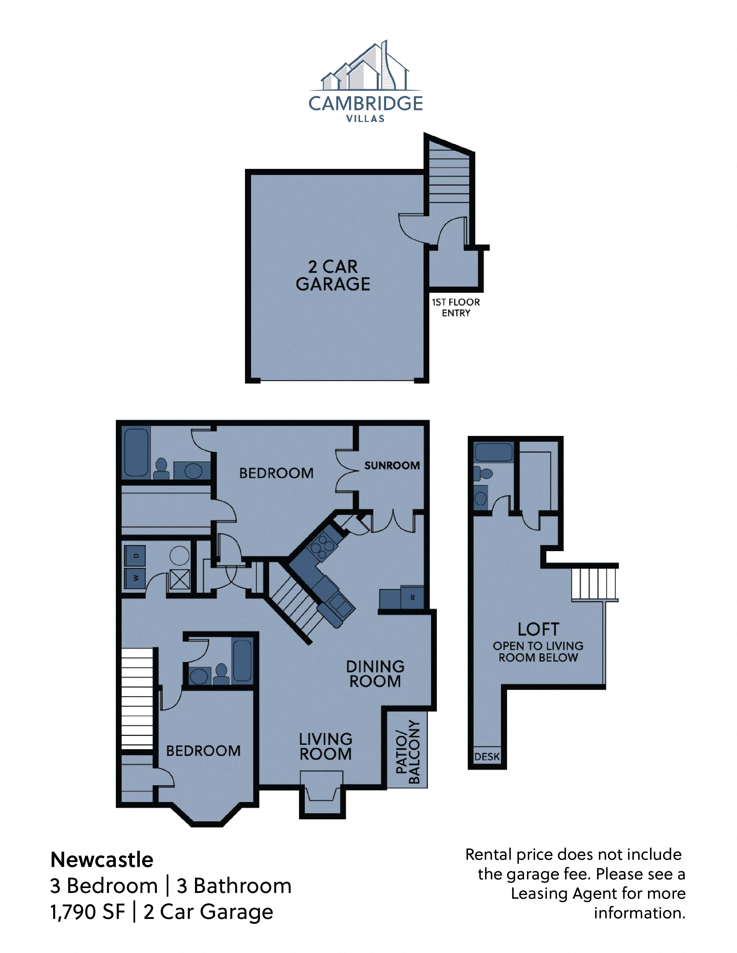 Floor plan for 3 beds, 3 baths, 1790 sqft