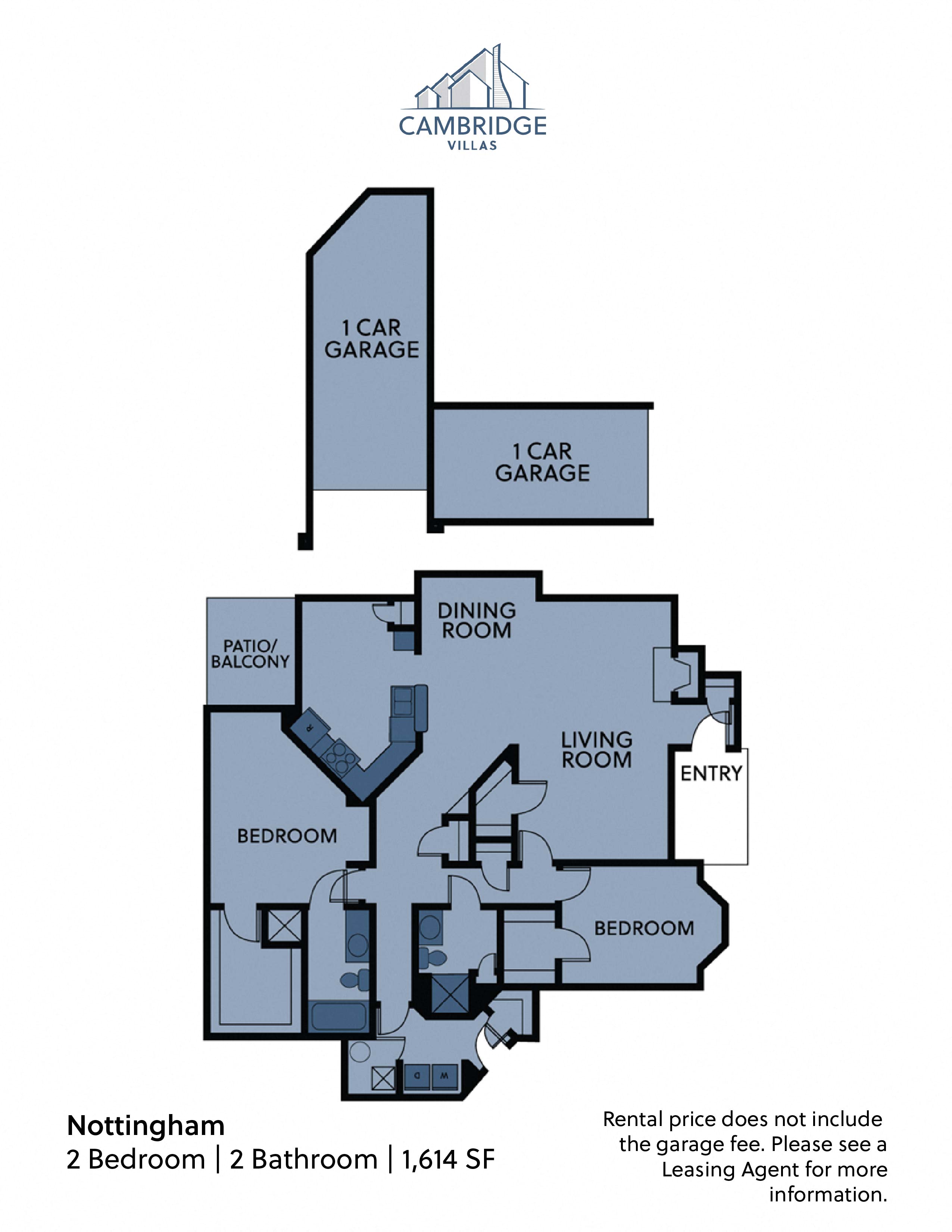 Floor plan for 2 beds, 2 baths, 1614 sqft