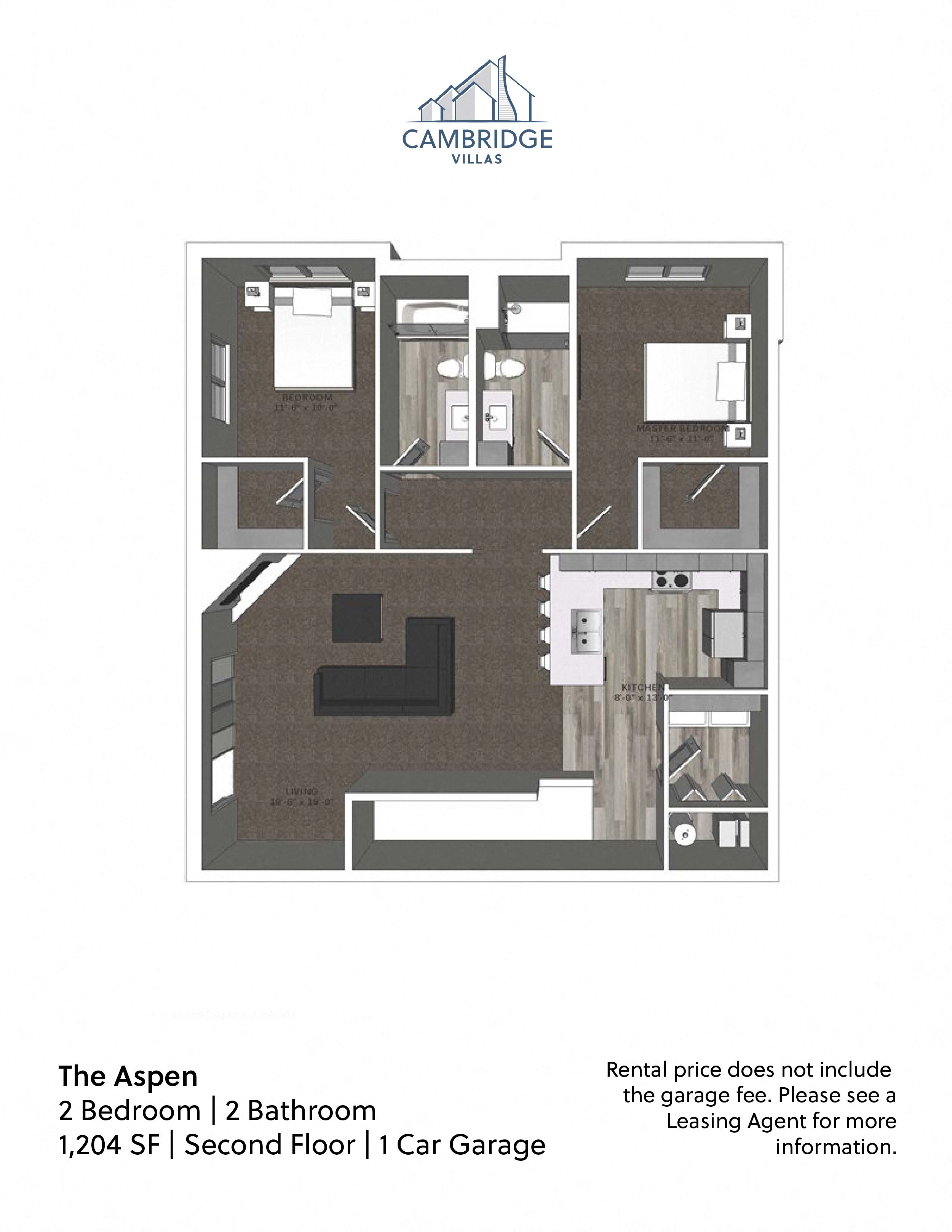 Floor plan for 2 beds, 2 baths, 1204 sqft