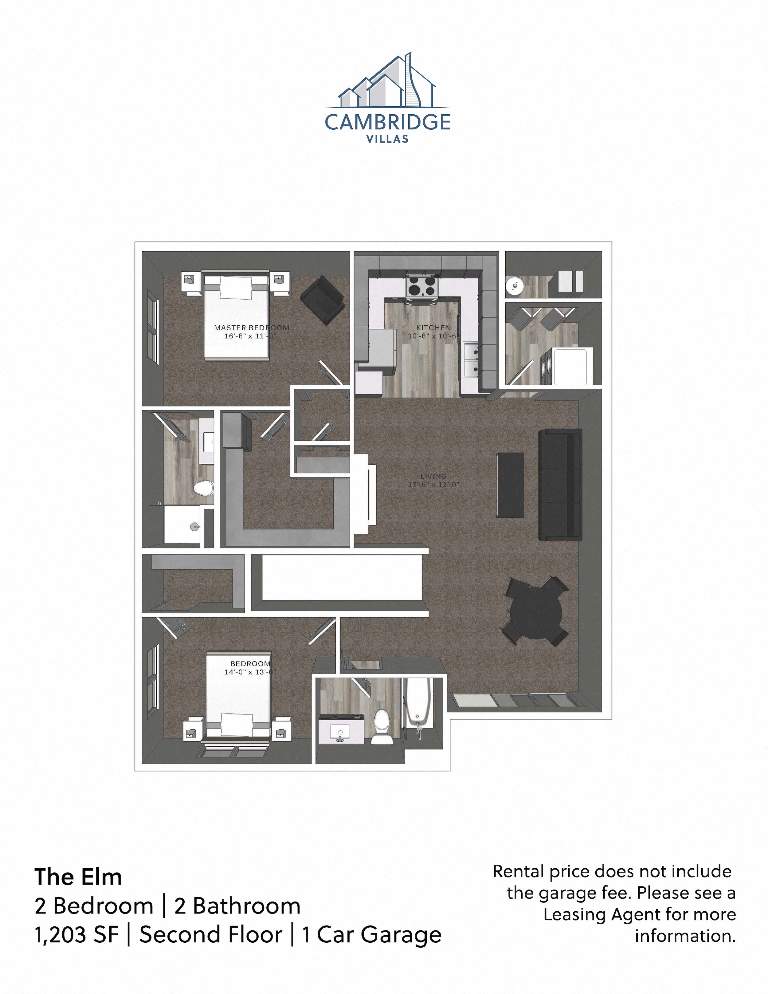 Floor plan for 2 beds, 2 baths, 1203 sqft
