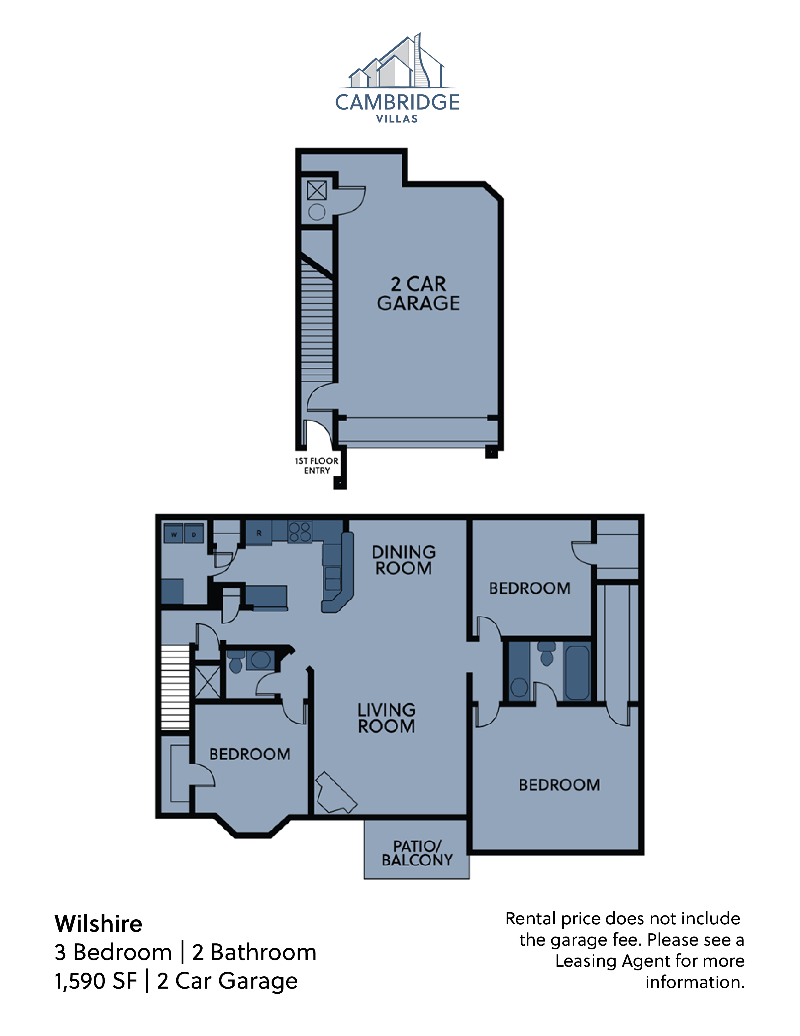 Floor plan for 3 beds, 2 baths, 1590 sqft