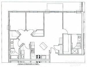 Floor plan for 3 beds, 2 baths, 1270 sqft