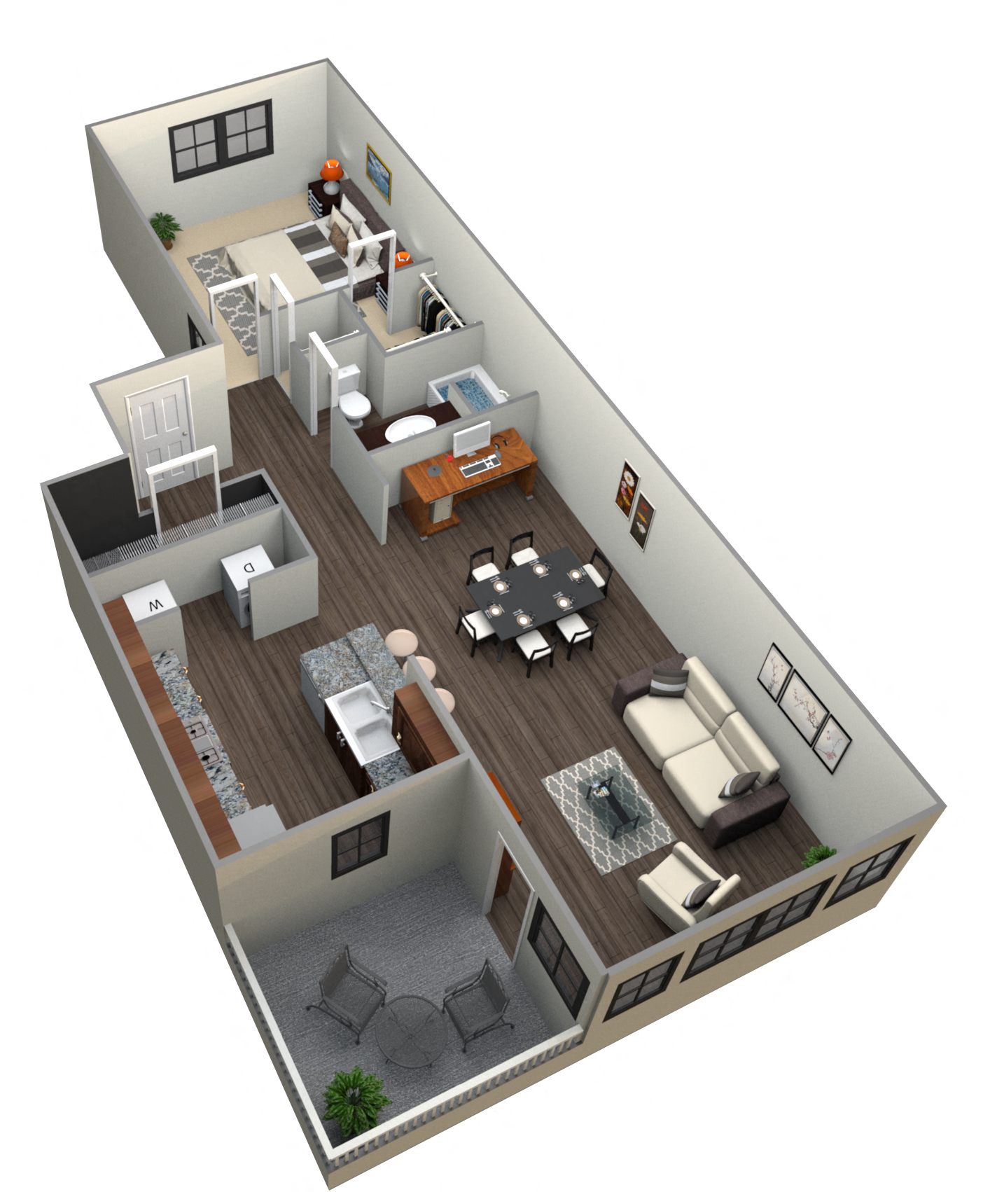 Floor plan for 1 bed, 1 bath, 825 sqft
