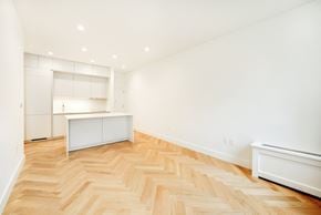 Brooklyn apartment for rent - A room with a herringbone patterned wooden floor.