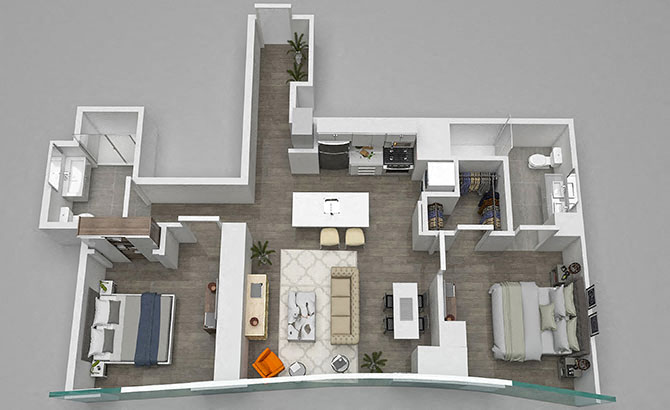Floor plan for 2 beds, 2 baths, 1146 sqft
