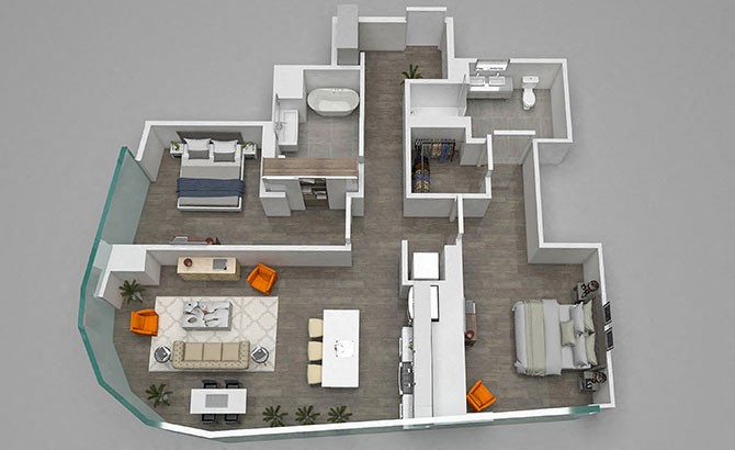 Floor plan for 2 beds, 2 baths, 1134 sqft