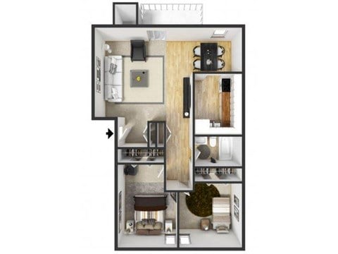 Floor plan for 2 beds, 1 bath, 900 sqft