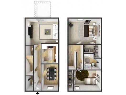 Floor plan for 2 beds, 1.5 baths, 1200 sqft