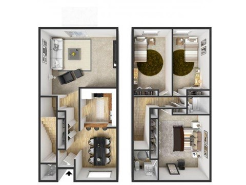 Floor plan for 3 beds, 2.5 baths, 1200 sqft