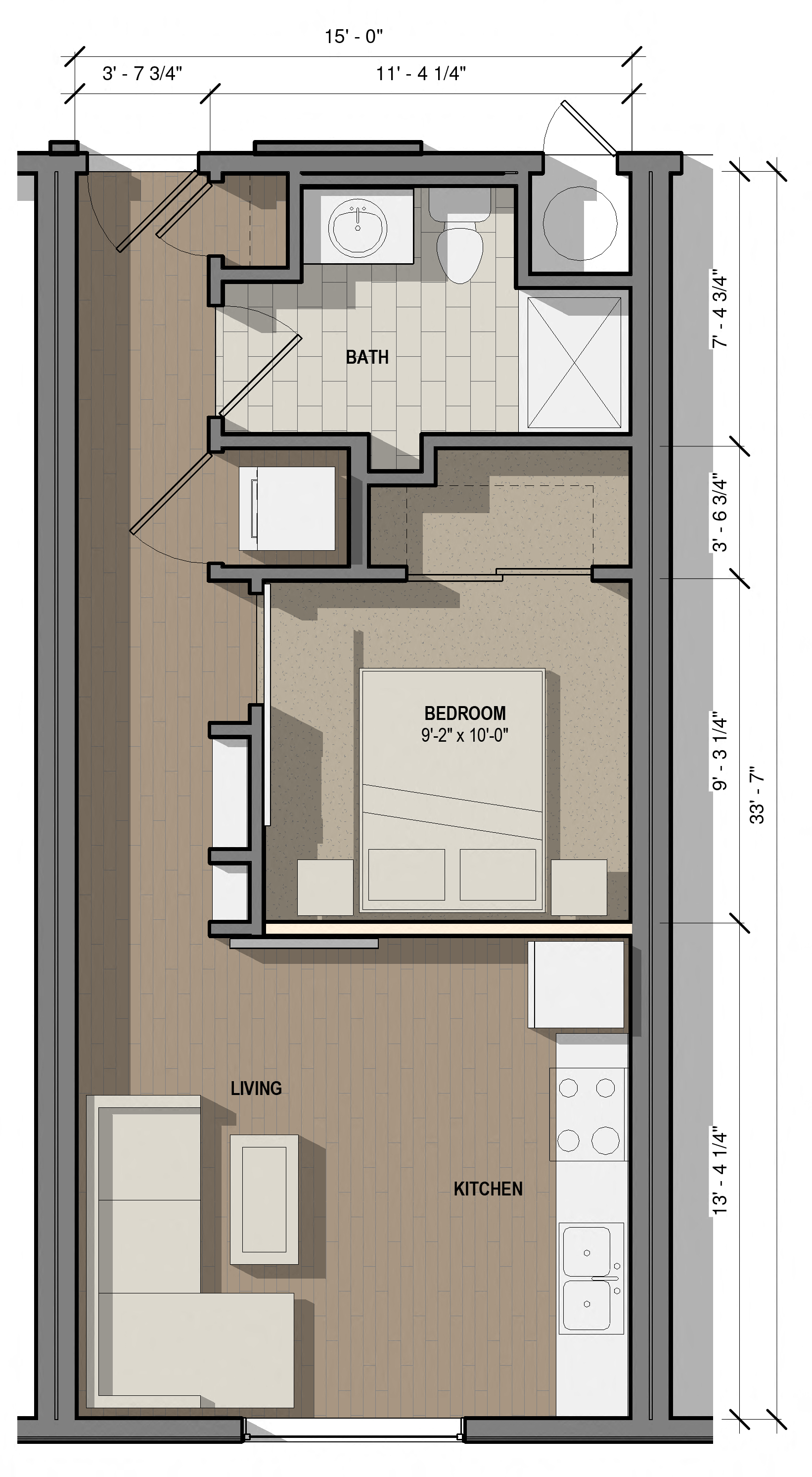 Floor plan for studio, 1 bath, 548 sqft