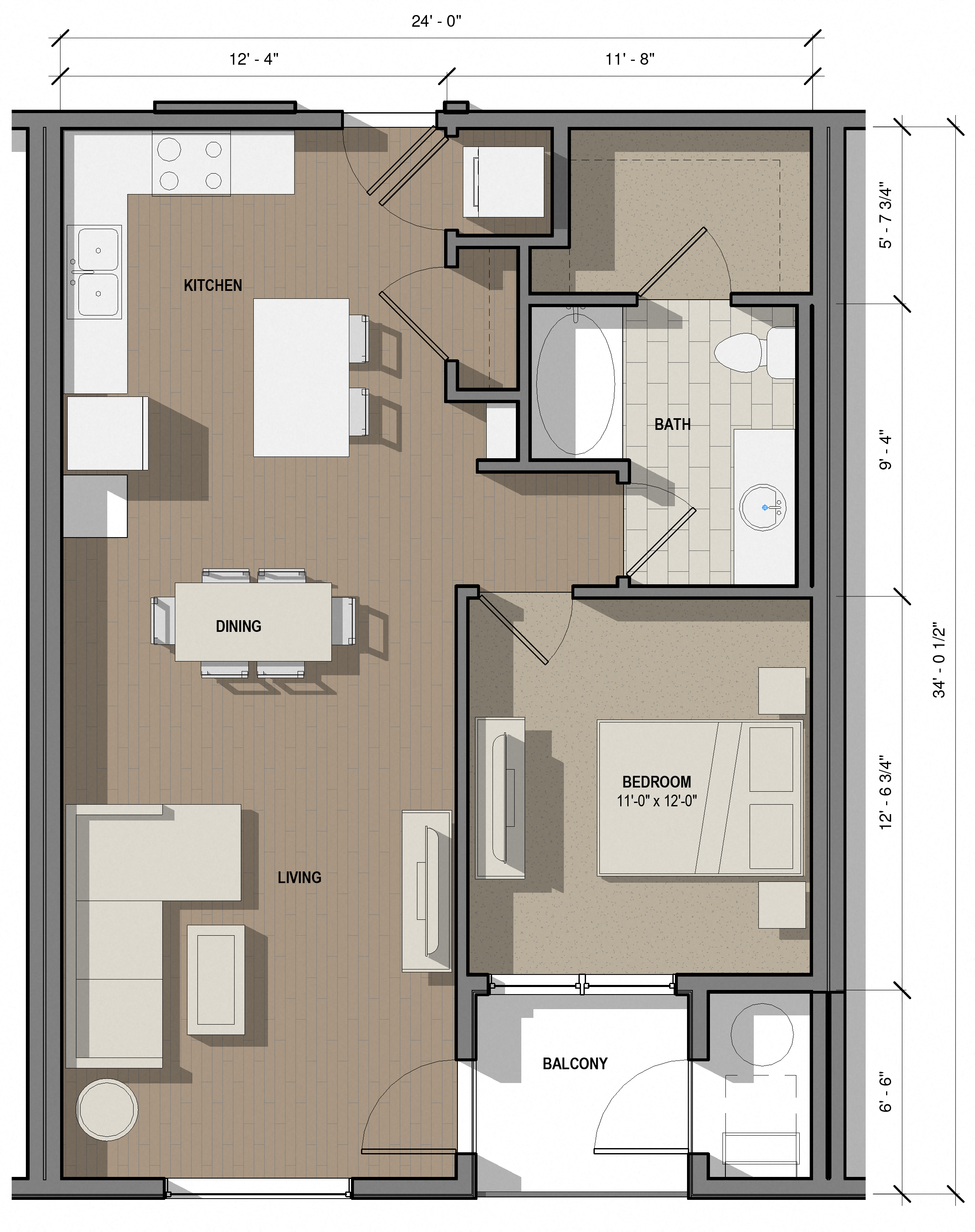 Floor plan for 1 bed, 1 bath, 811 sqft