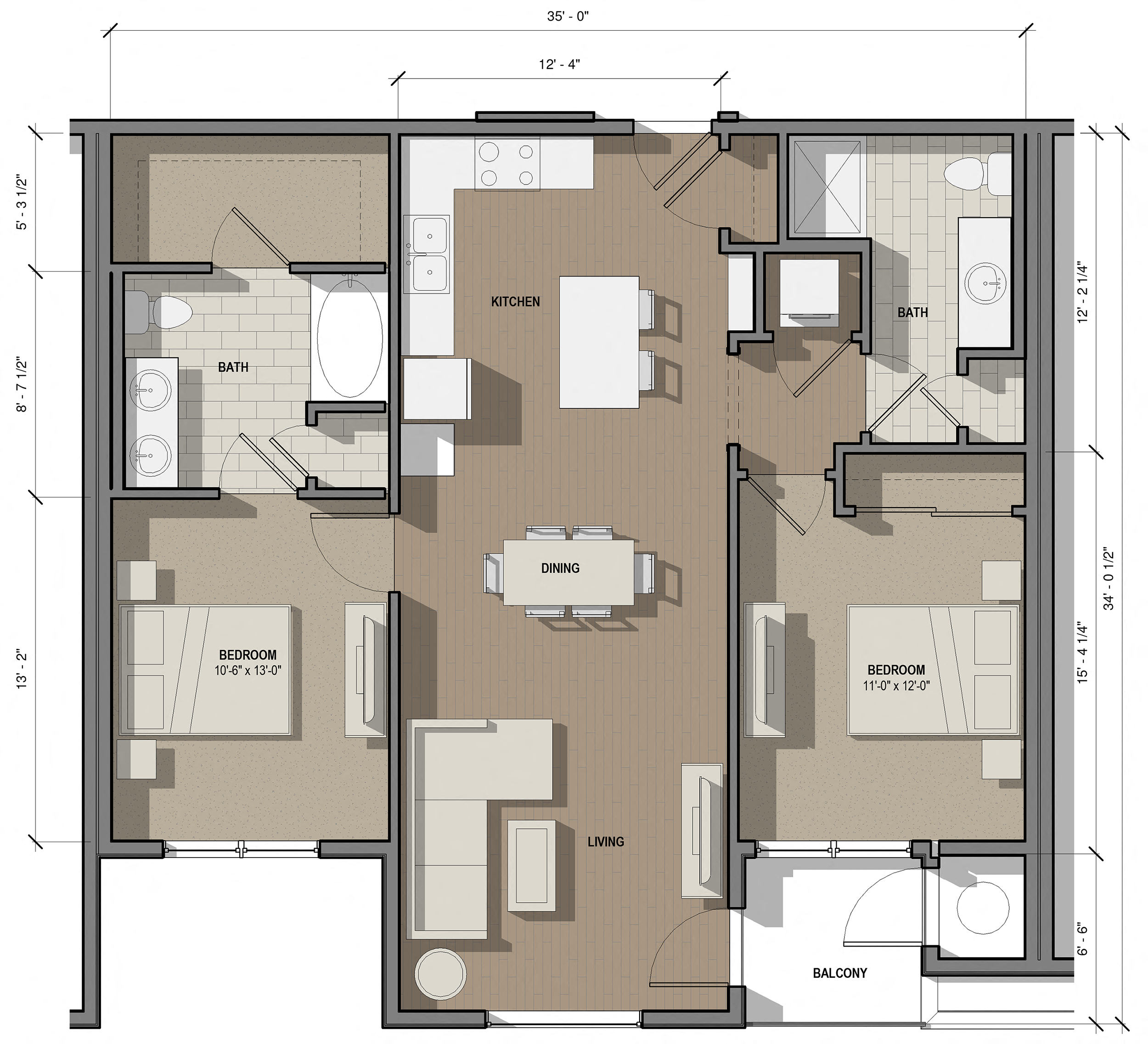 Floor plan for 2 beds, 2 baths, 1120 sqft