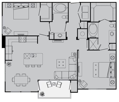 Floor plan for 2 beds, 2 baths, 1128 sqft
