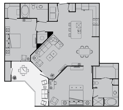 Floor plan for 2 beds, 2 baths, 1208 sqft