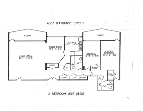 Floor plan for 2 beds, 2 baths, 1400 sqft