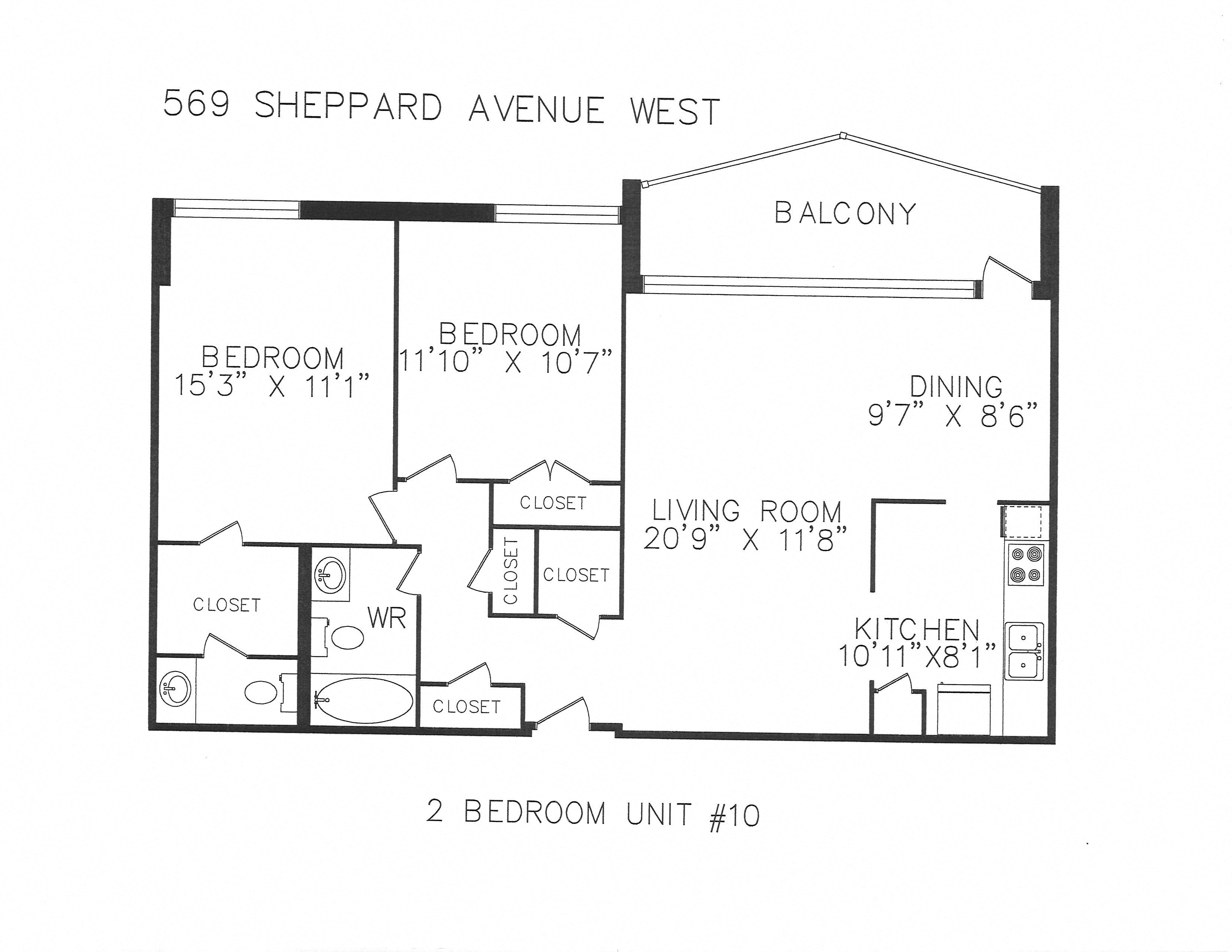 Floor plan for 2 beds, 1.5 baths, 945 sqft