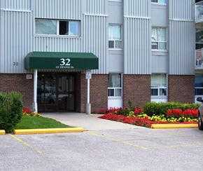 North York apartment for rent - The front of a building with the number 32 on it.