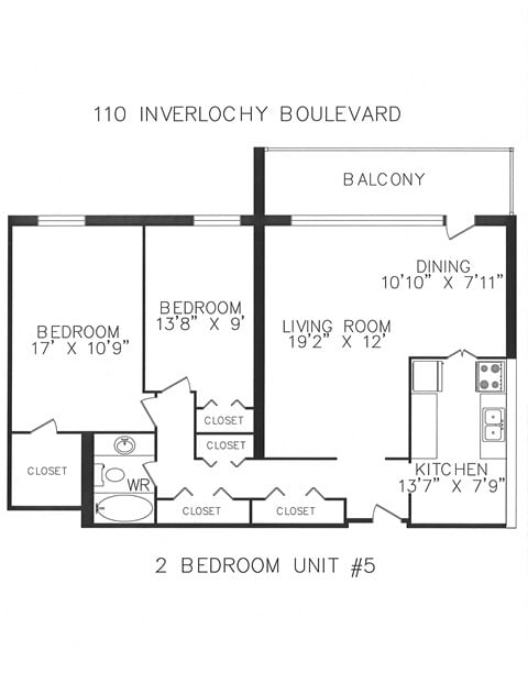 Floor plan for 2 beds, 1 bath, 1060 sqft