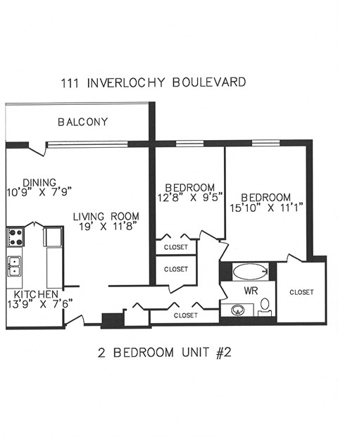 Floor plan for 2 beds, 1 bath, 1060 sqft