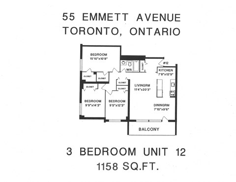 Floor plan for 3 beds, 2 baths, 1157 sqft