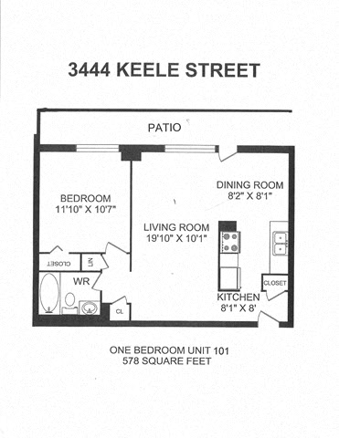 Floor plan for studio, 1 bath, 363 sqft
