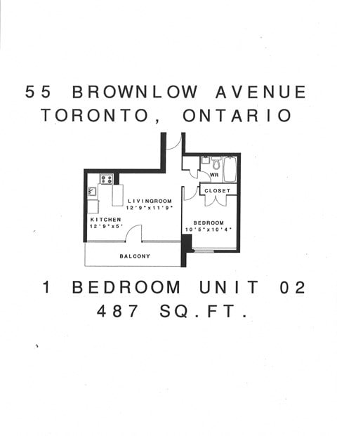Floor plan for 1 bed, 1 bath, 619 sqft