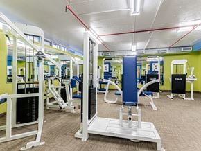Etobicoke apartment for rent - A gym with a variety of equipment including weights and weight machines.