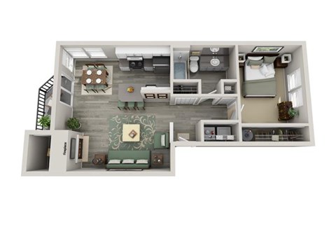 Floor plan for 1 bed, 1 bath, 679 sqft