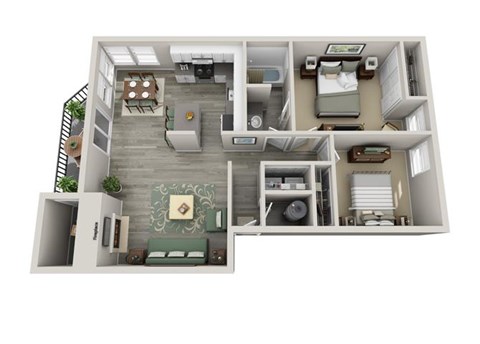 Floor plan for 2 beds, 1 bath, 898 sqft