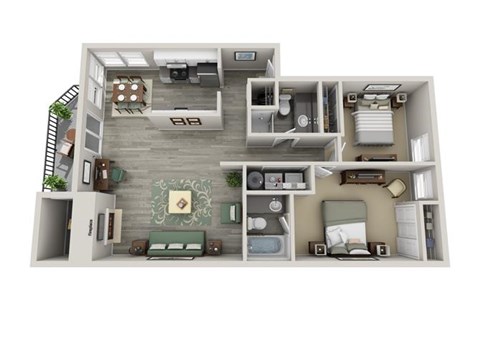 Floor plan for 2 beds, 2 baths, 1020 sqft
