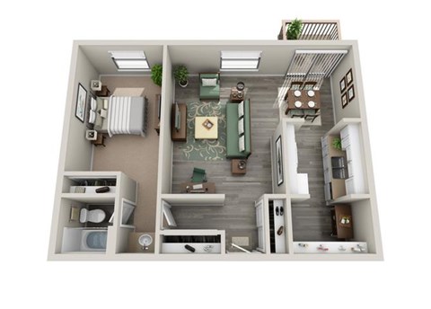 Floor plan for 1 bed, 1 bath, 770 sqft
