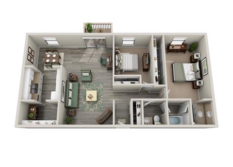 Floor plan for 2 beds, 1.5 baths, 1065 sqft
