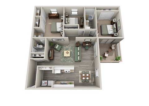 Floor plan for 3 beds, 2 baths, 1265 sqft