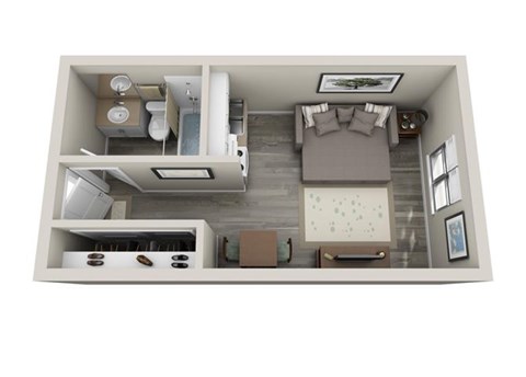 Floor plan for studio, 1 bath, 225 sqft