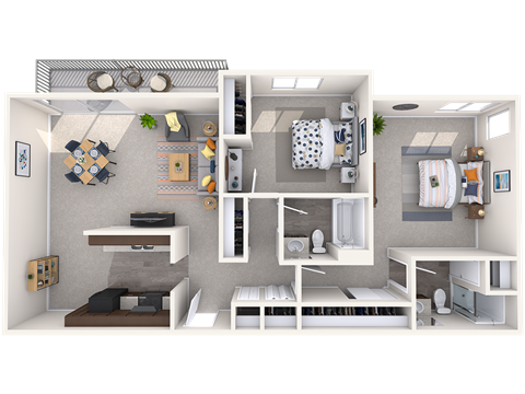 Floor plan for 2 beds, 2 baths, 1170 sqft