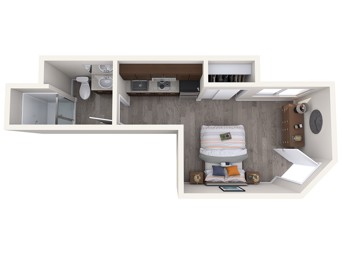Floor plan for studio, 1 bath, 238 sqft