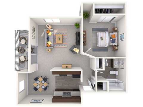 Floor plan for 1 bed, 1 bath, 700 sqft
