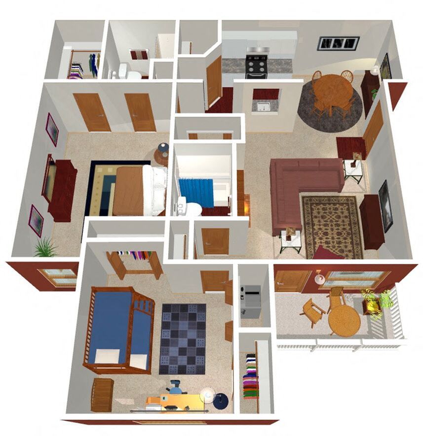 Floor plan for 2 beds, 2 baths, 1163 sqft