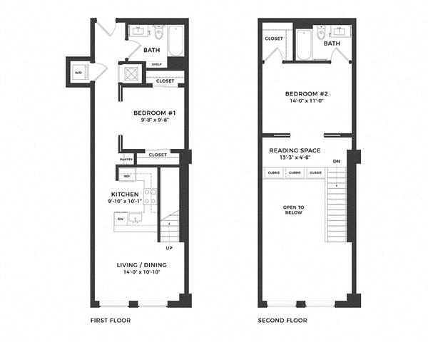 Floor plan for 2 beds, 2 baths, 900 sqft