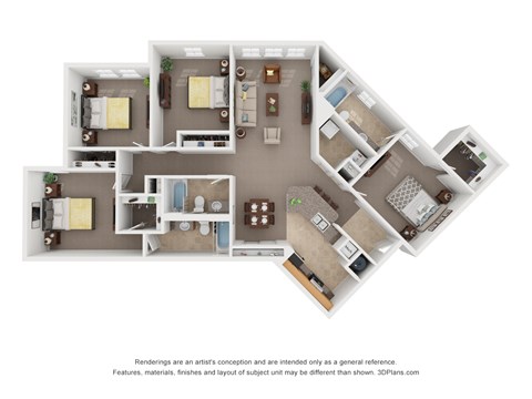 Floor plan for 4 beds, 3 baths, 1506 sqft