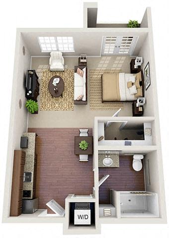 Floor plan for studio, 1 bath, 498 sqft