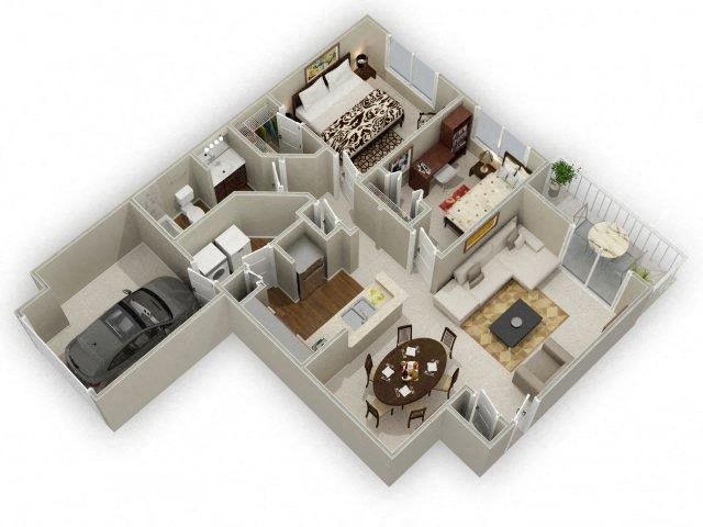 Floor plan for 2 beds, 1 bath, 1000 sqft