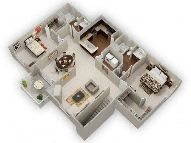 Floor plan for 2 beds, 2 baths, 1213 sqft