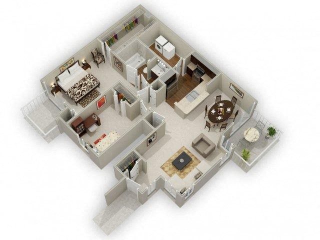 Floor plan for 2 beds, 1 bath, 1001 sqft
