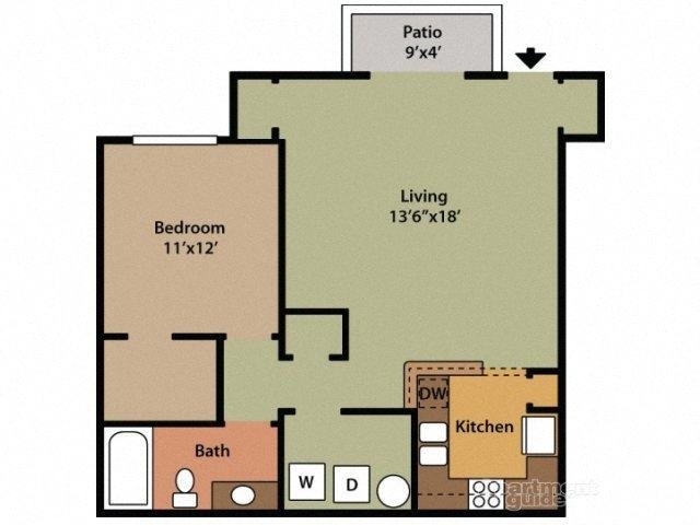 Floor plan for 1 bed, 1 bath, 736 sqft