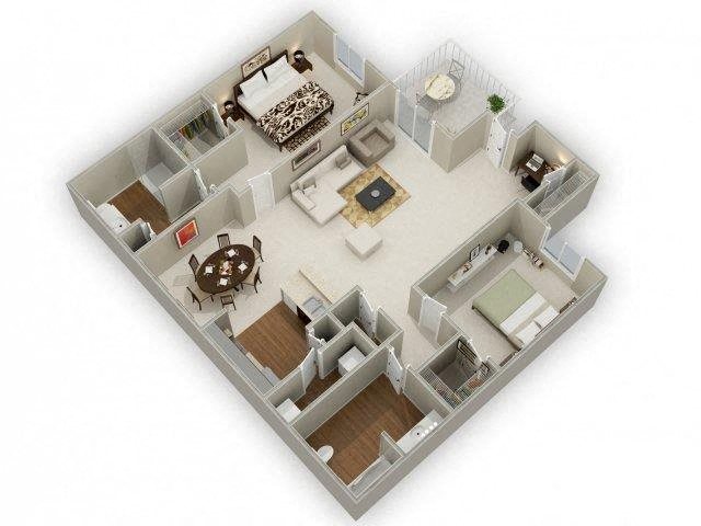 Floor plan for 2 beds, 2 baths, 1081 sqft
