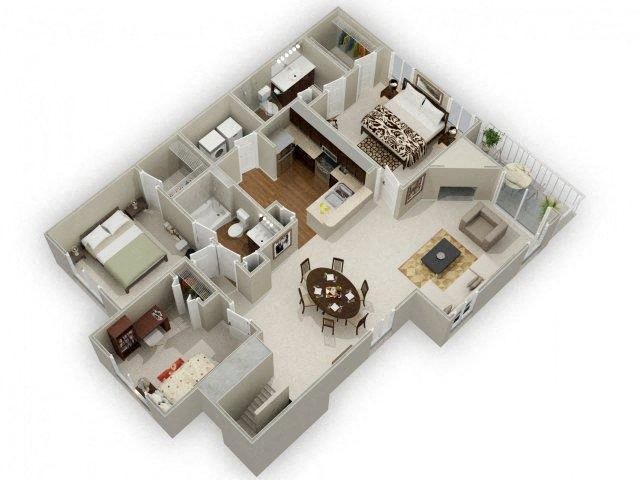 Floor plan for 3 beds, 2 baths, 1510 sqft